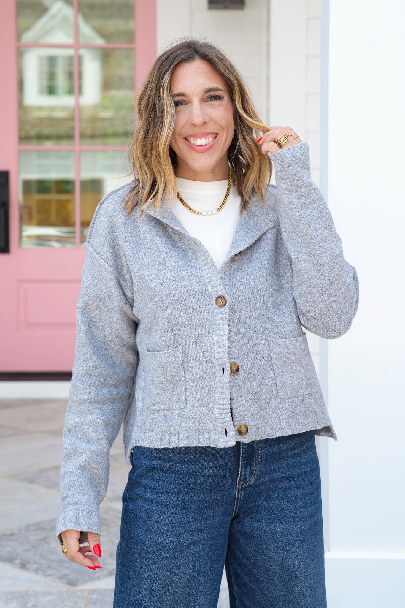 Brushed Knit Long Sleeve Button Down Cardigan