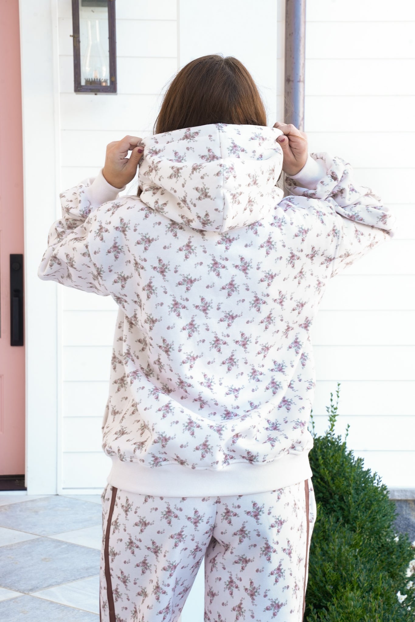 Floral Print Long Sleeve Fleece Hoodie