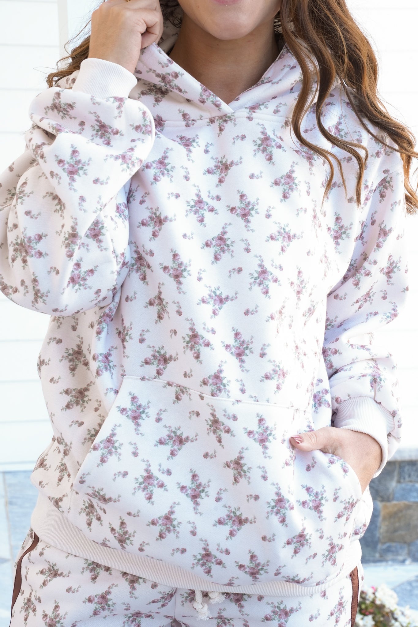 Floral Print Long Sleeve Fleece Hoodie