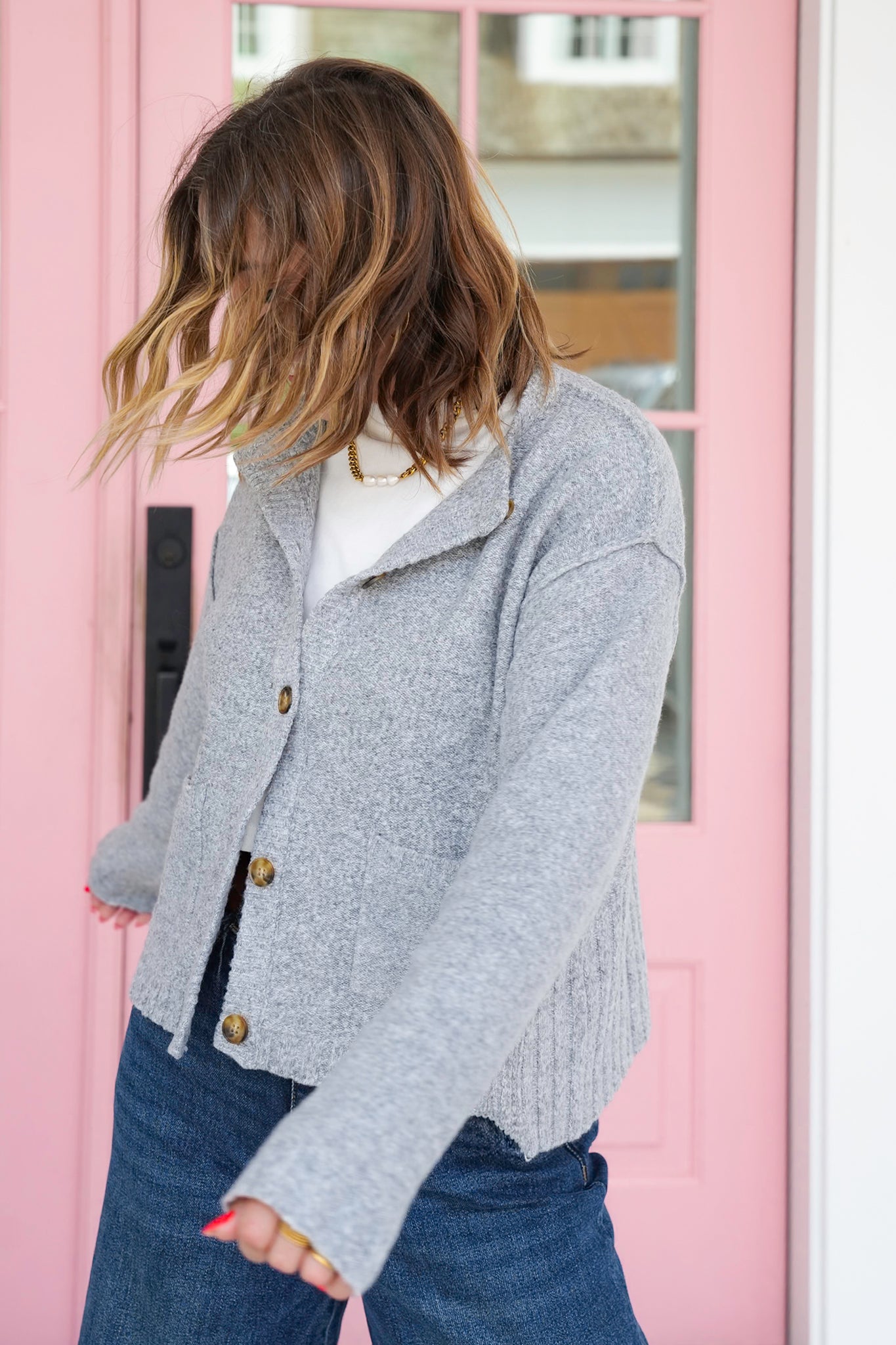 Brushed Knit Long Sleeve Button Down Cardigan
