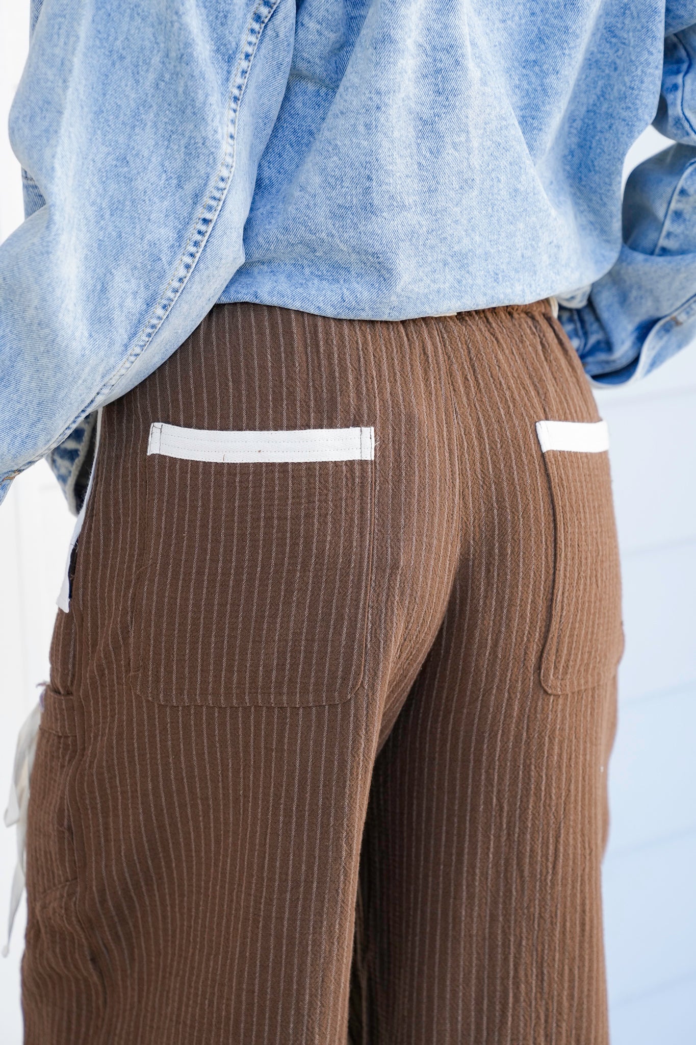 Linen Blend Stripe Elastic Waist Joggers