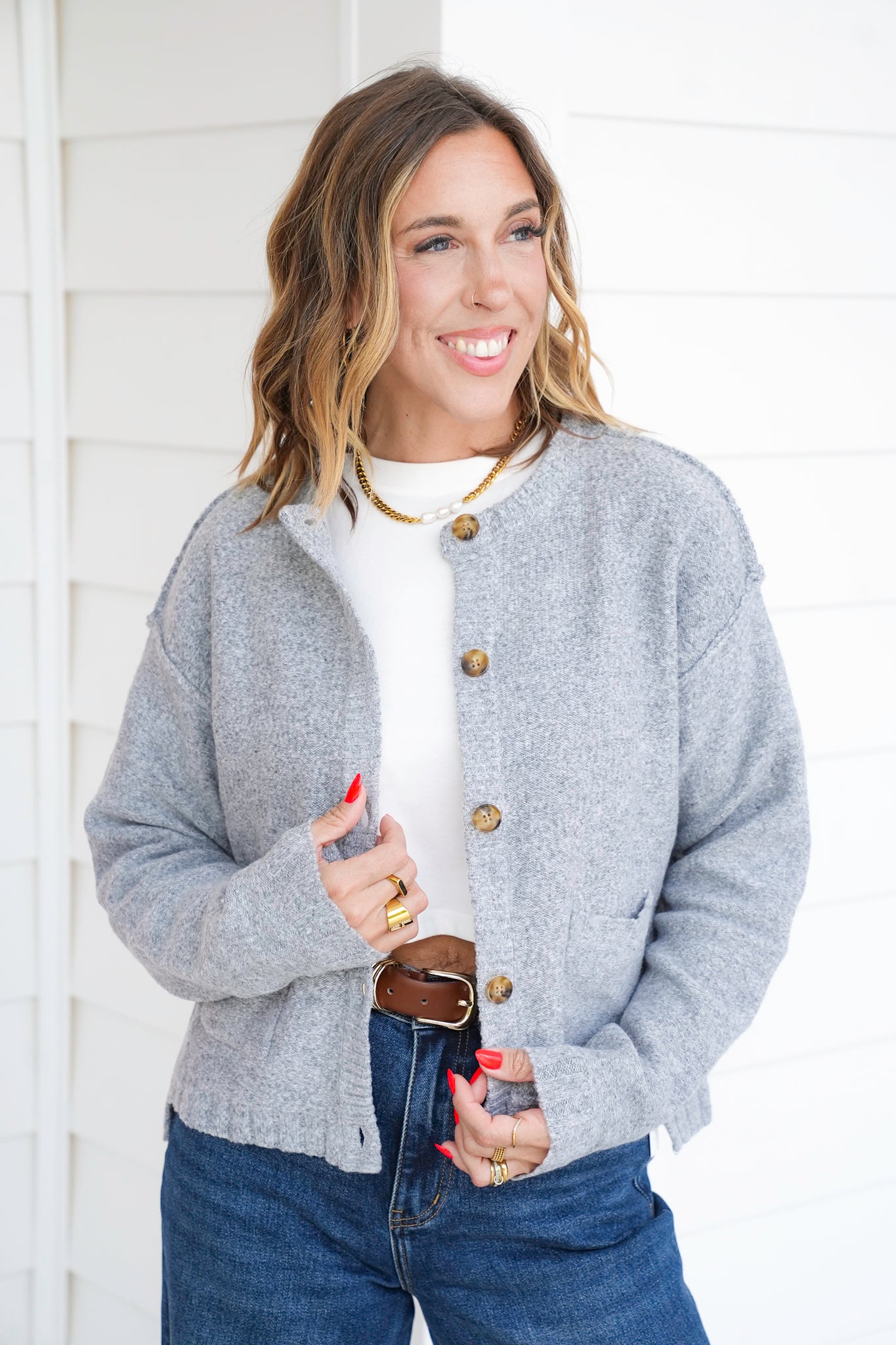Brushed Knit Long Sleeve Button Down Cardigan