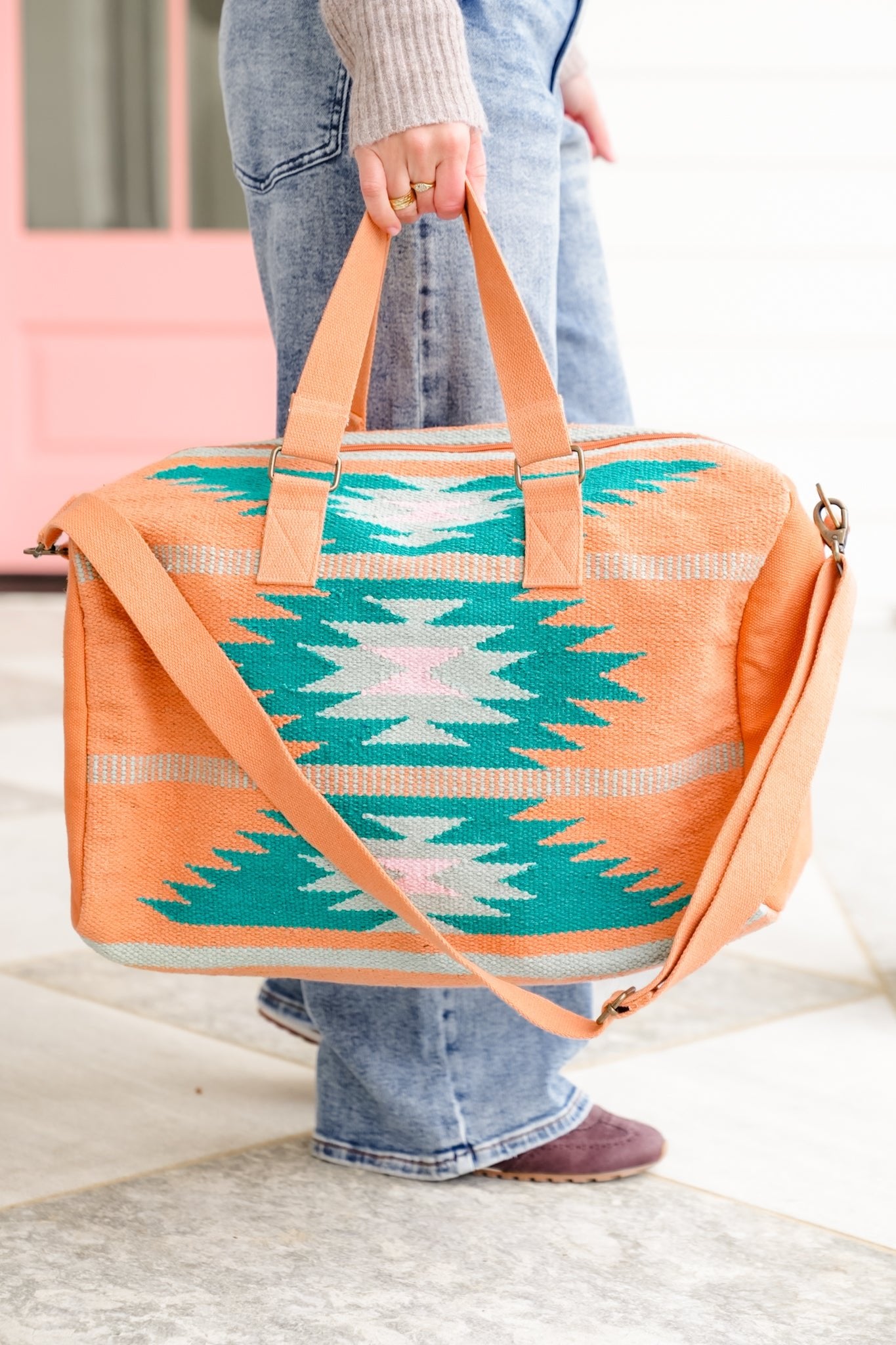 Orange, Green & Pink Aztec Duffel - Freckled Poppy