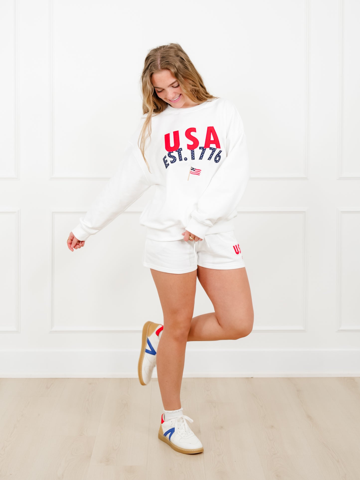 Embroidered "USA" Long Sleeve Pullover