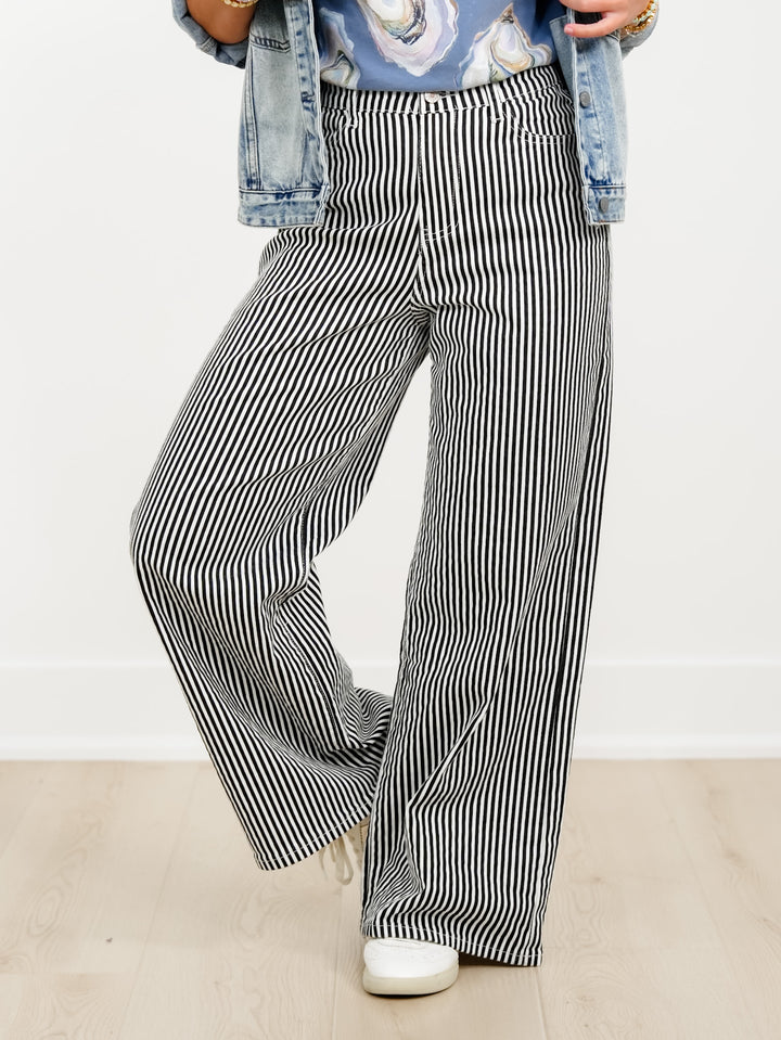Plus/Reg Stripe High Waist Wide Leg Pants - Freckled Poppy
