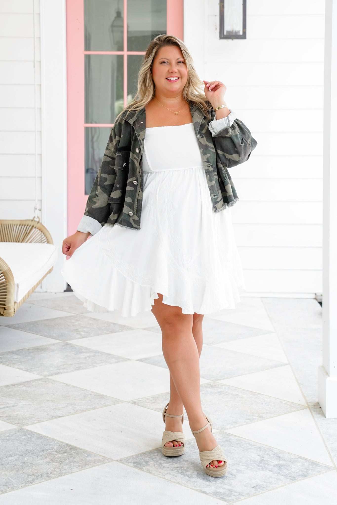 POL Sleeveless Square Neck Mini Dress with Embroidery Detail