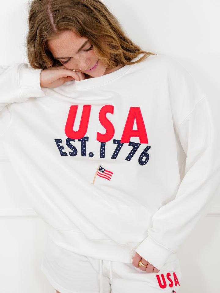 Embroidered "USA" Long Sleeve Pullover