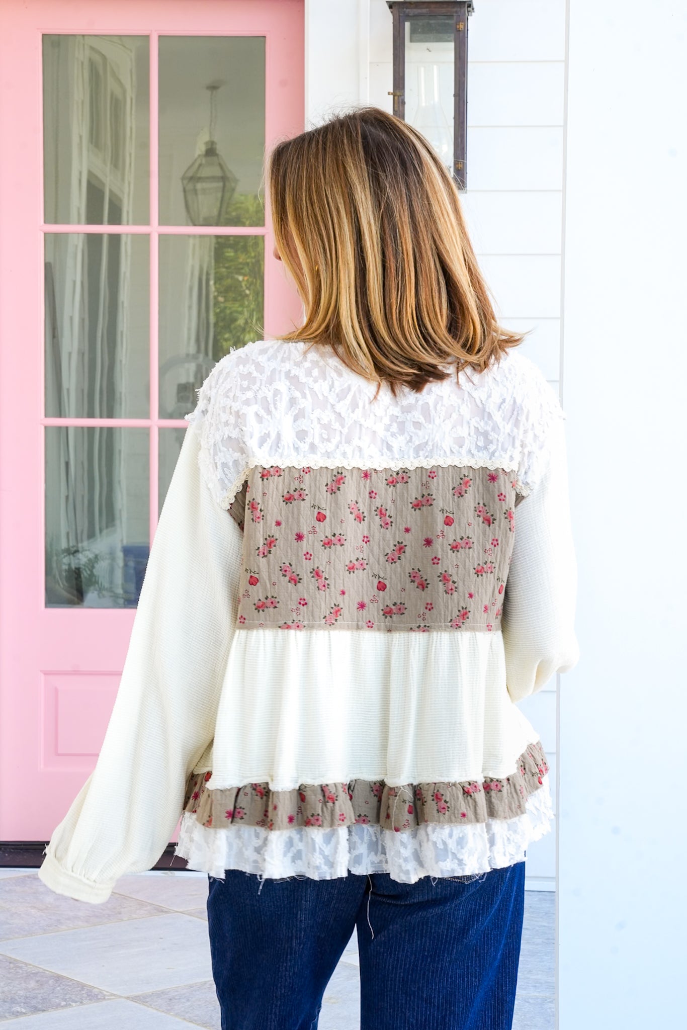 POL Textured Long Sleeve Round Neck Top