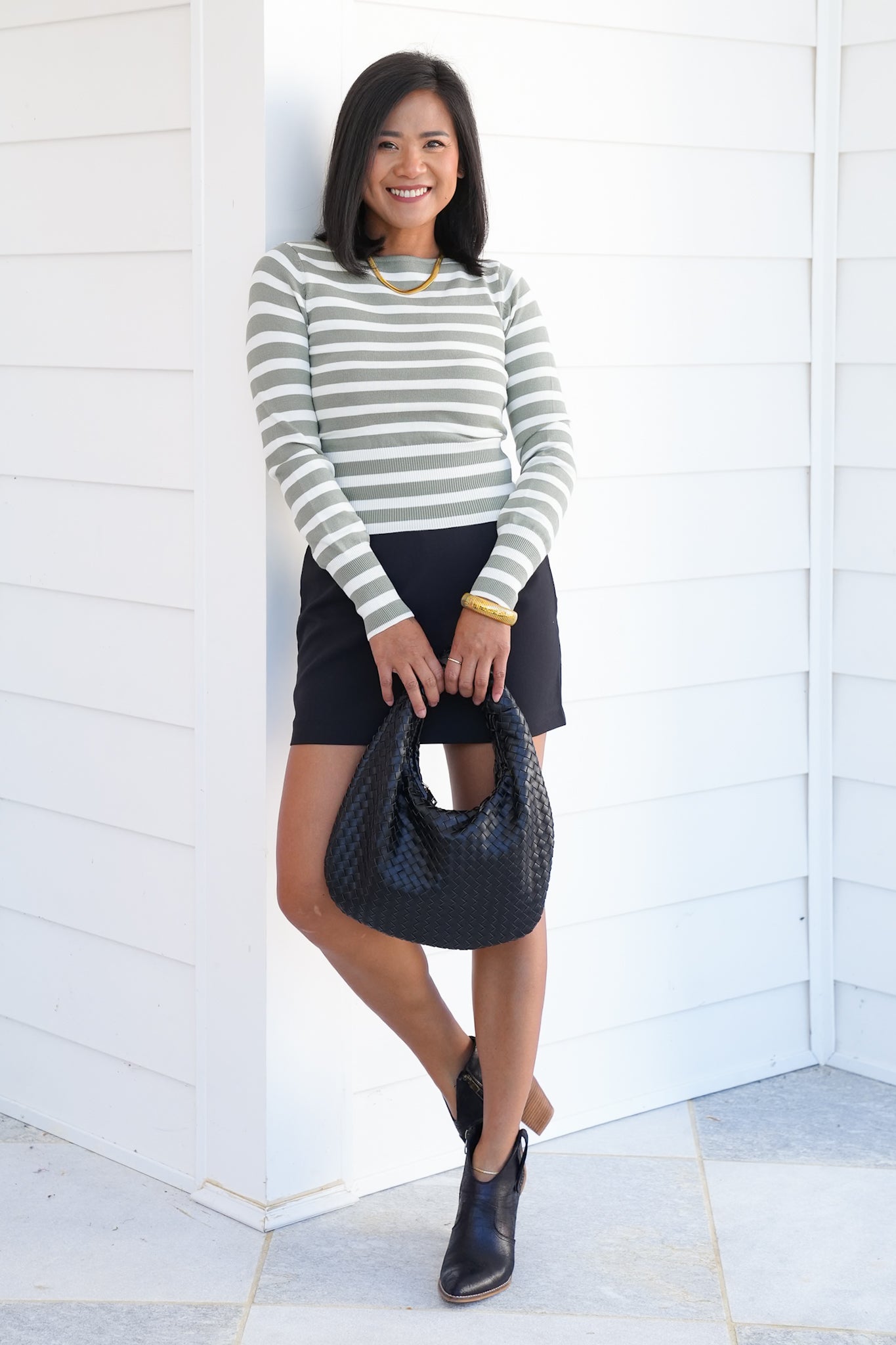 Stripe Long Sleeve Boat Neck Sweater Top
