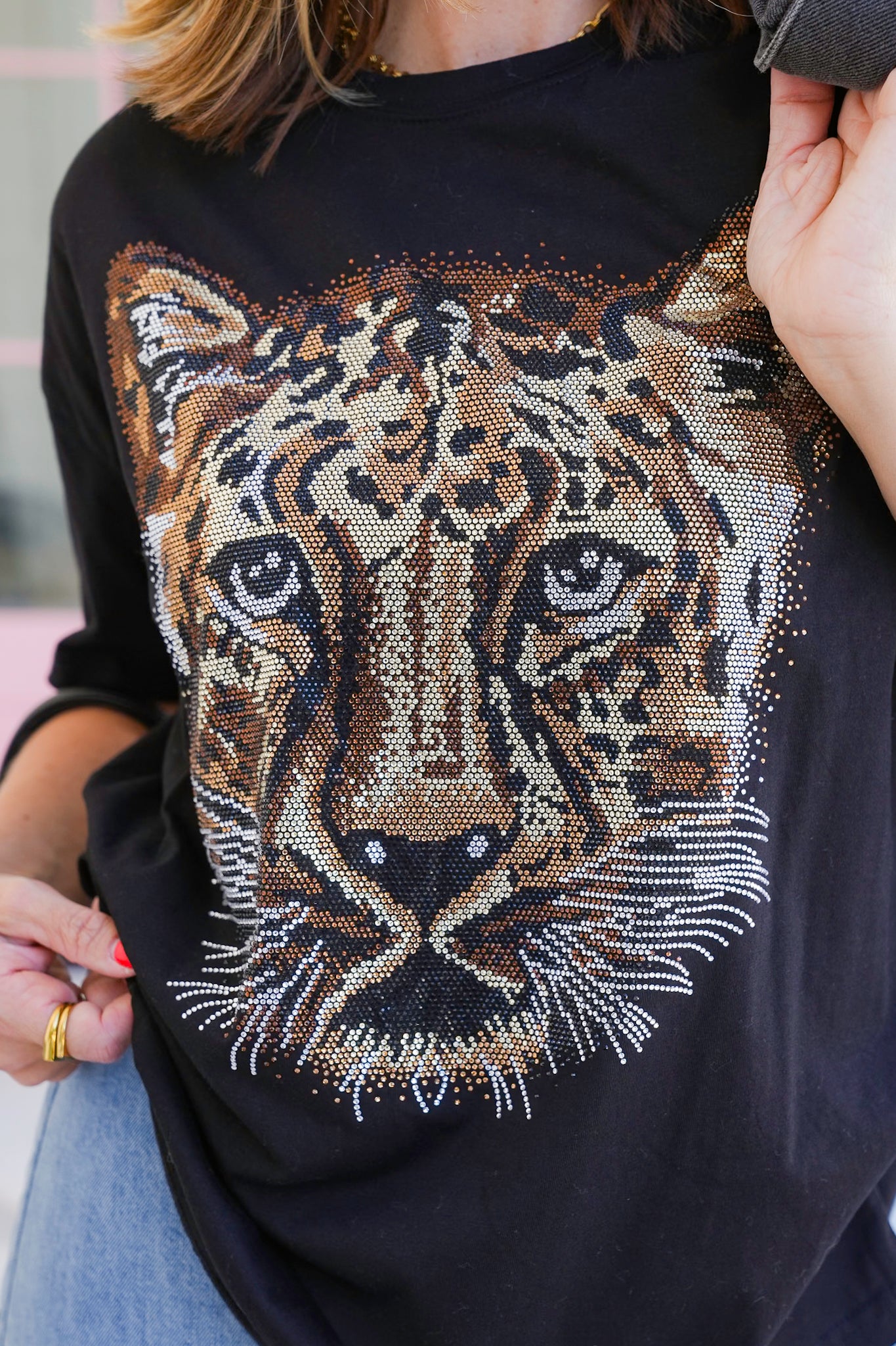 Short Sleeve Rhinestone Cheetah T-Shirt