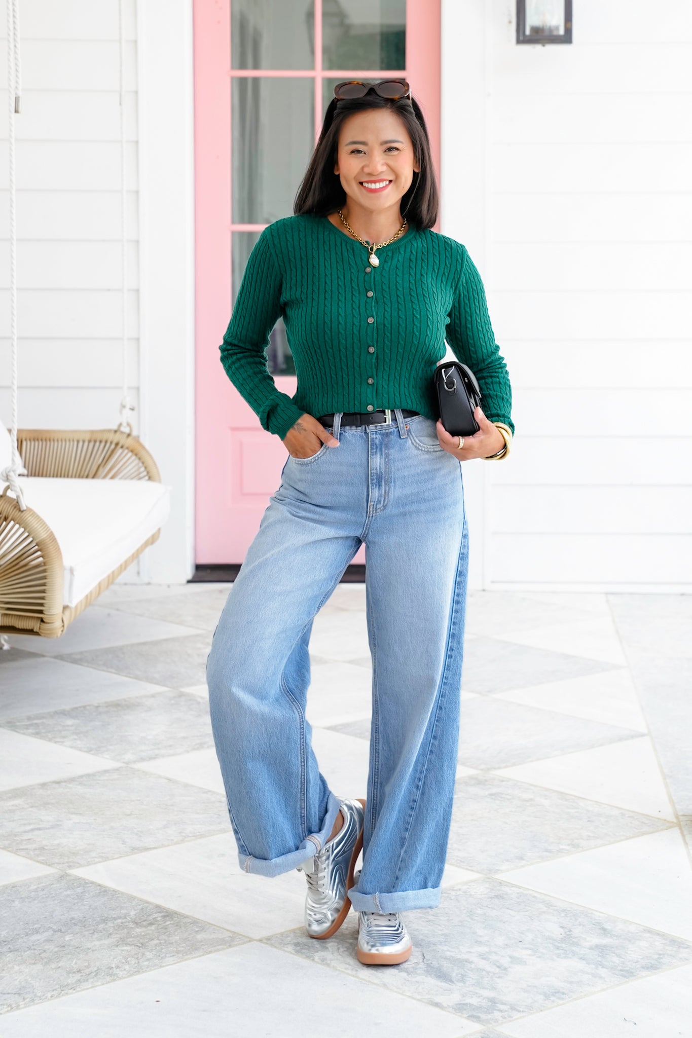 Cable Knit Long Sleeve Button Down Cardigan