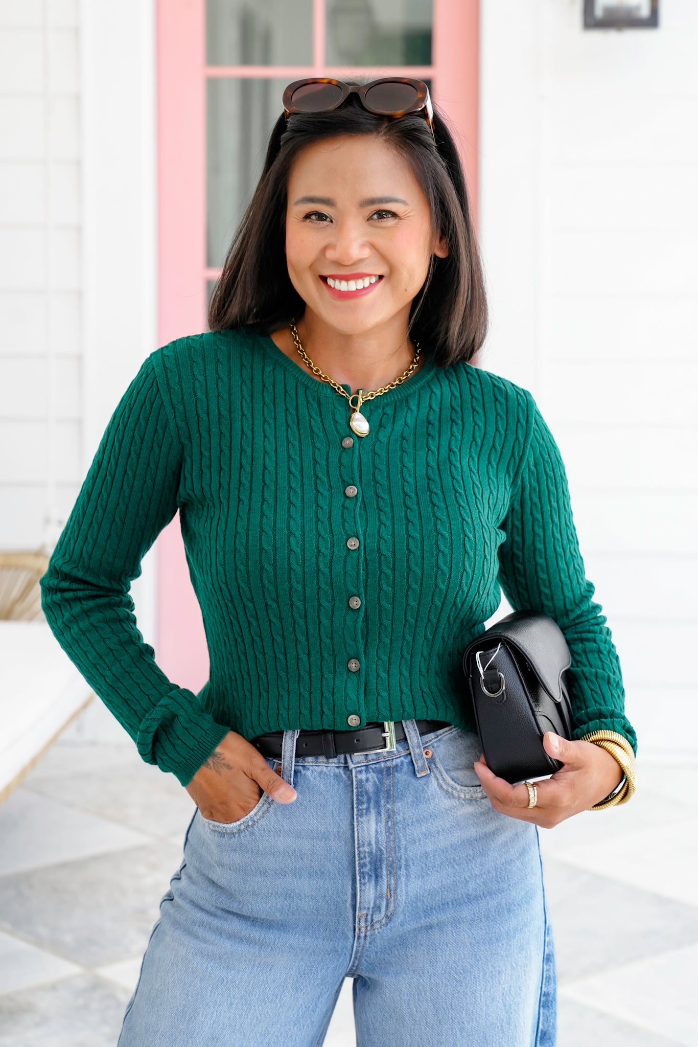 Cable Knit Long Sleeve Button Down Cardigan