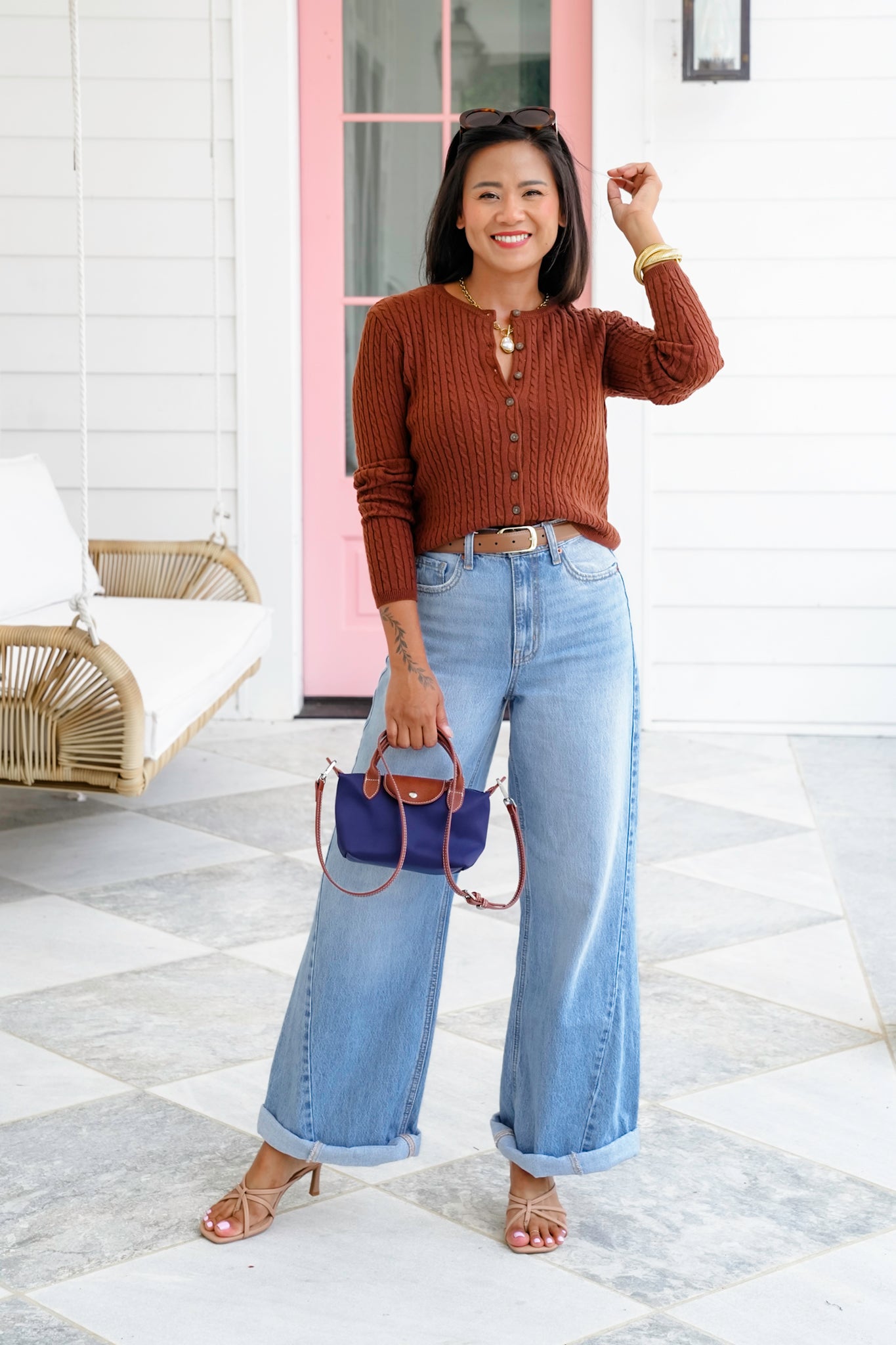 Cable Knit Long Sleeve Button Down Cardigan