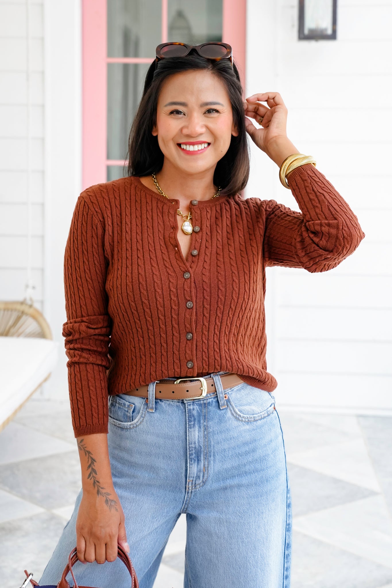 Cable Knit Long Sleeve Button Down Cardigan
