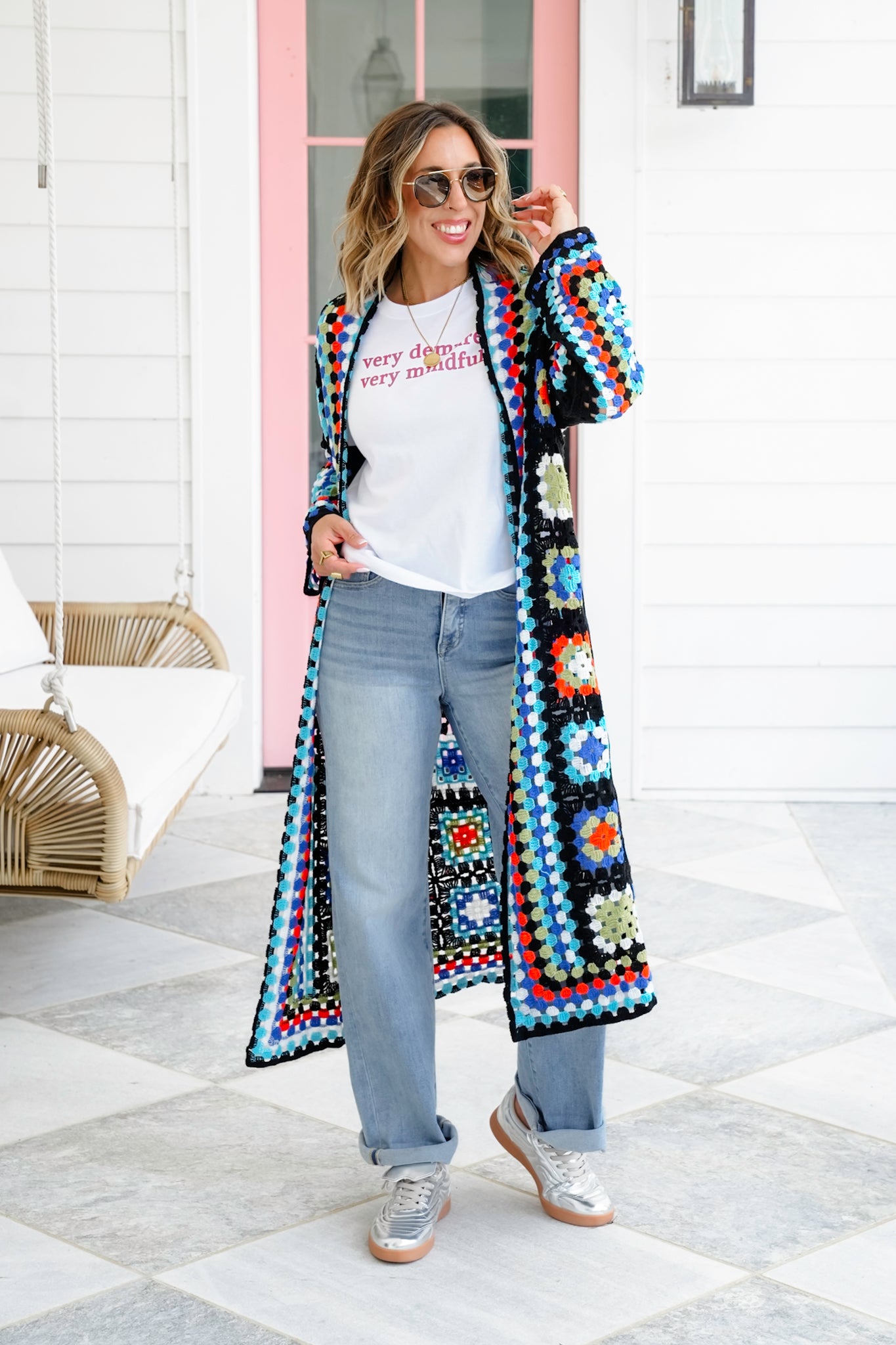 Restock! POL Multi Color Crochet Open Cardigan