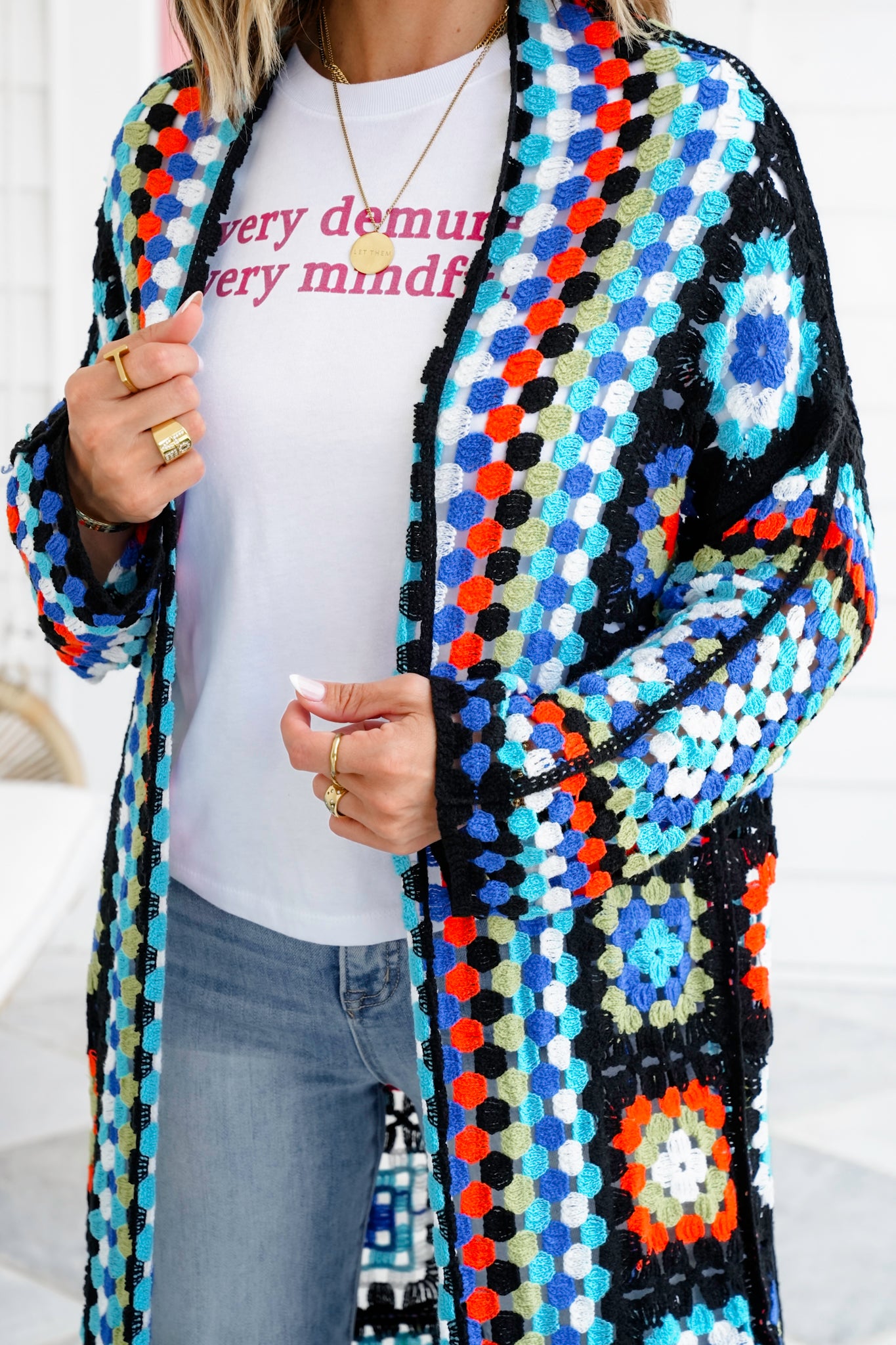 Restock! POL Multi Color Crochet Open Cardigan