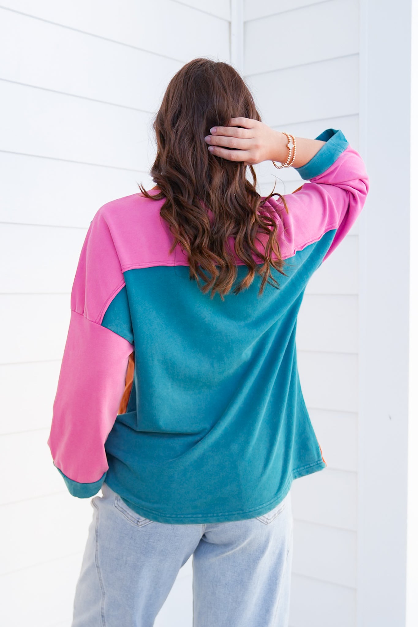 Color Block Flower Patch Long Sleeve Top