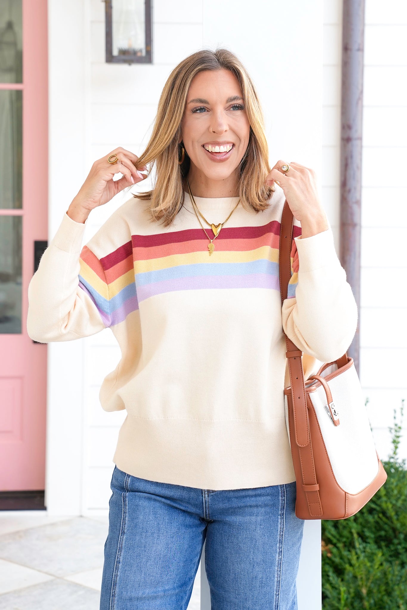 Rainbow Stripe Long Sleeve Pullover Sweater