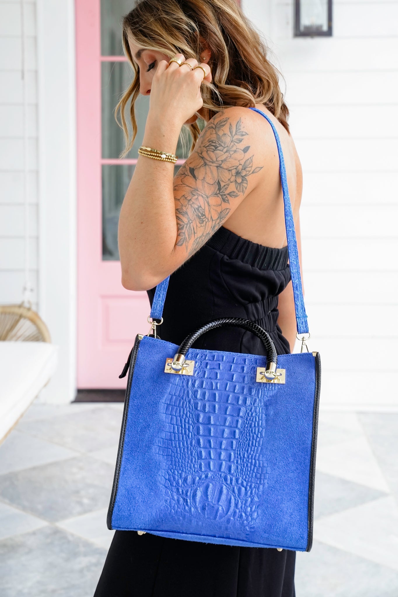 Croc-Embossed Leather Portfolio Bag