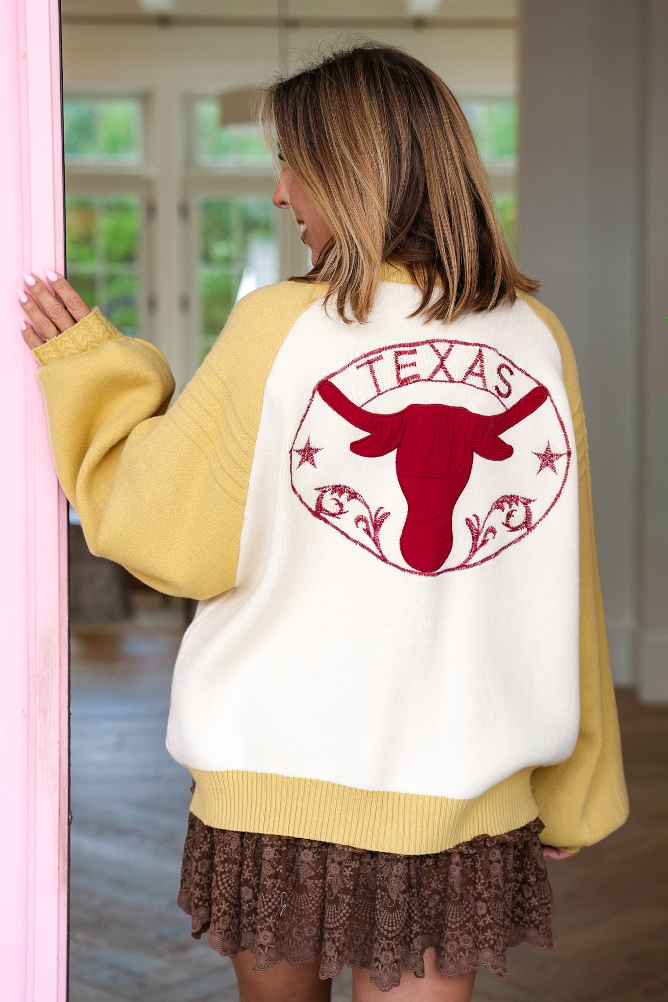Plus/Reg Long Sleeve Zip Up Sweater with Western Patch