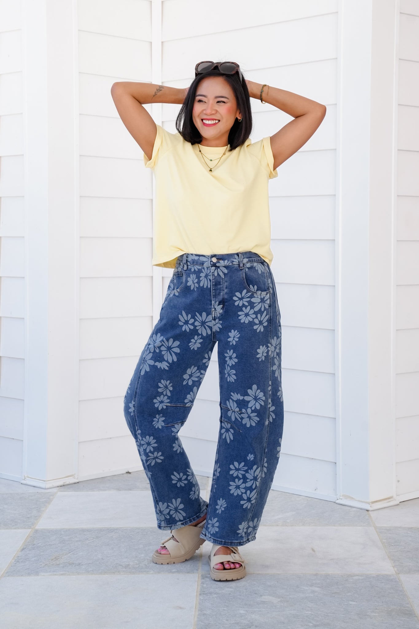 Floral Print Relax Fit Barrel Jeans