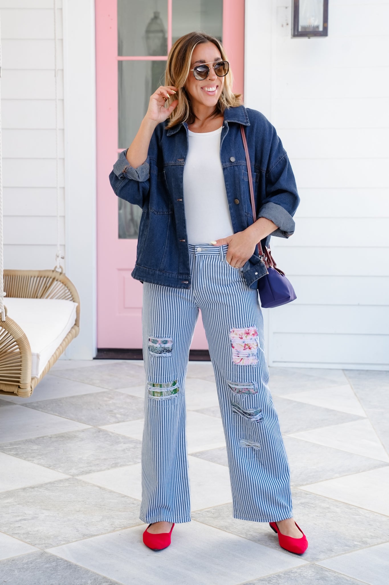 POL Stripe Twill Pants with Patch Detail