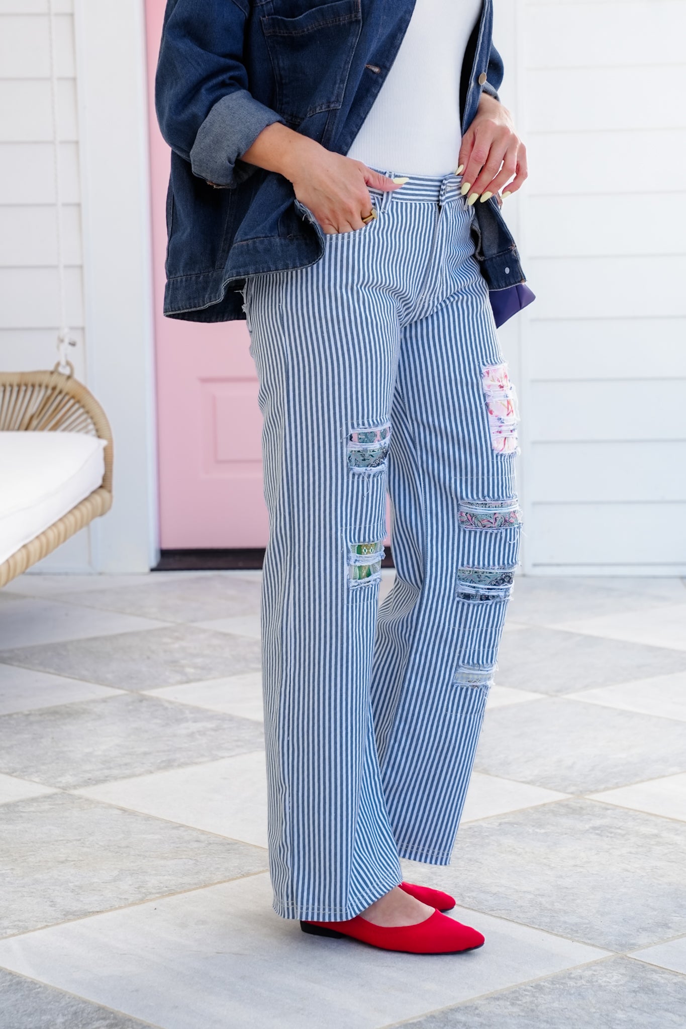 POL Stripe Twill Pants with Patch Detail