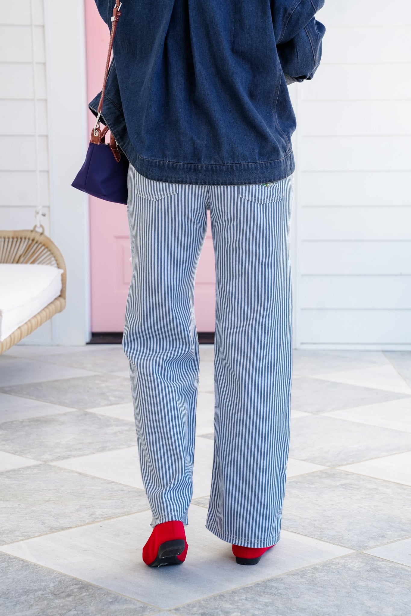 POL Stripe Twill Pants with Patch Detail