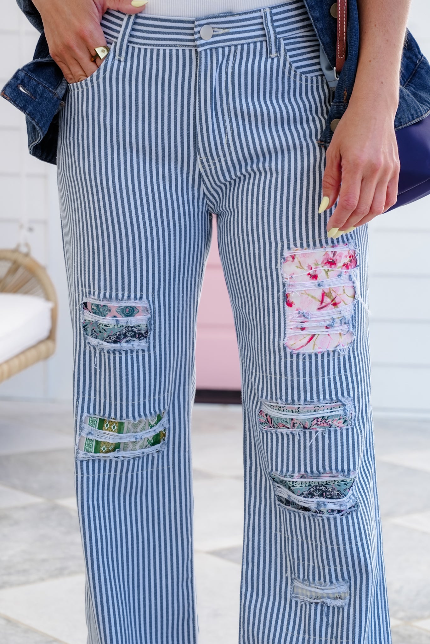 POL Stripe Twill Pants with Patch Detail