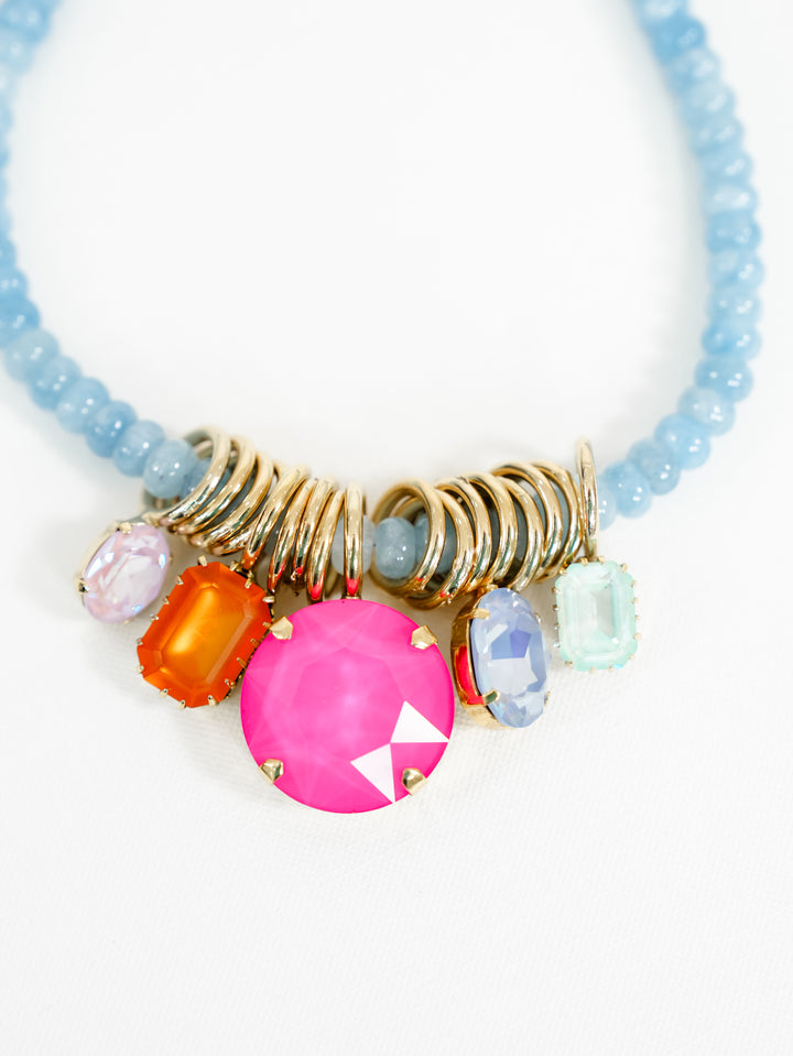 TOVA Nadine Beaded Gemstone Pendant Necklace - Freckled Poppy