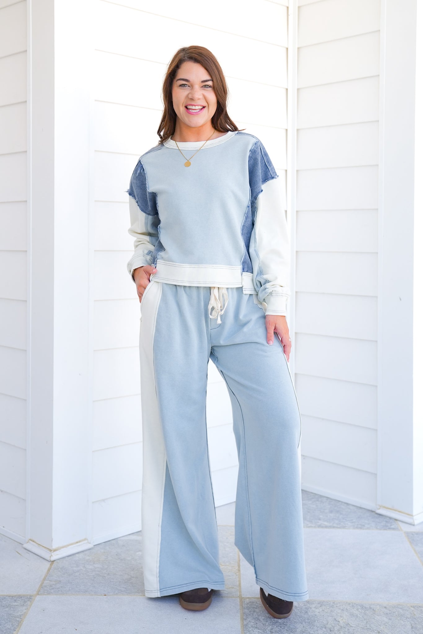 Color Block Elastic Waist Knit Pants
