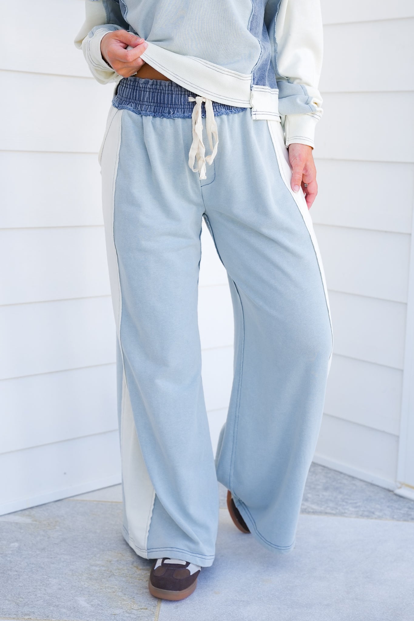 Color Block Elastic Waist Knit Pants
