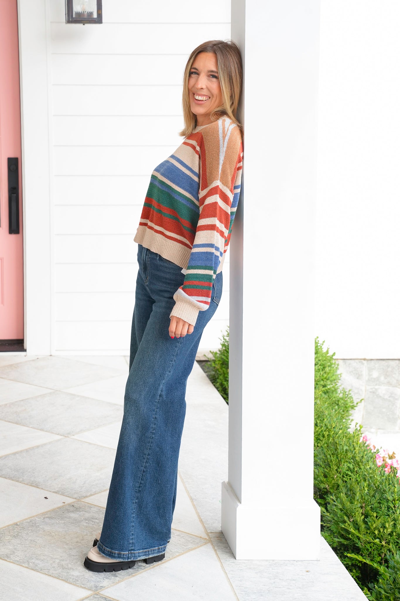 Striped Long Sleeve Round Neck Sweater Top