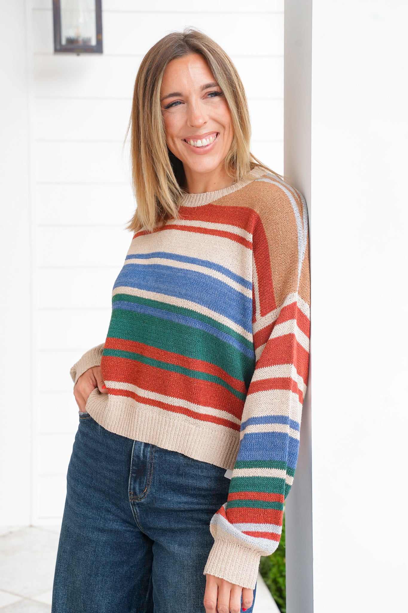 Striped Long Sleeve Round Neck Sweater Top