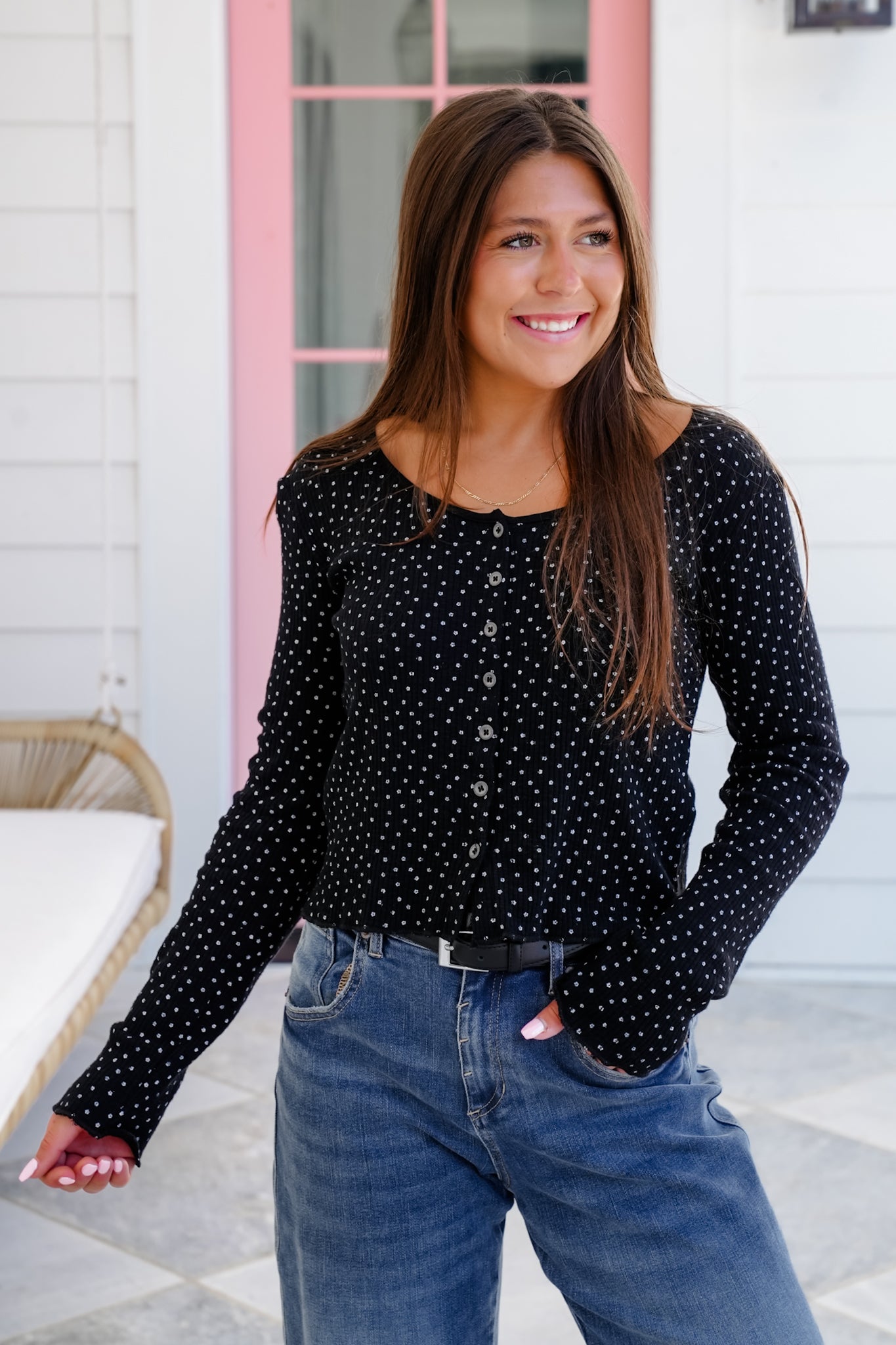 POL Floral Print Long Sleeve Fitted Button Down Cardigan