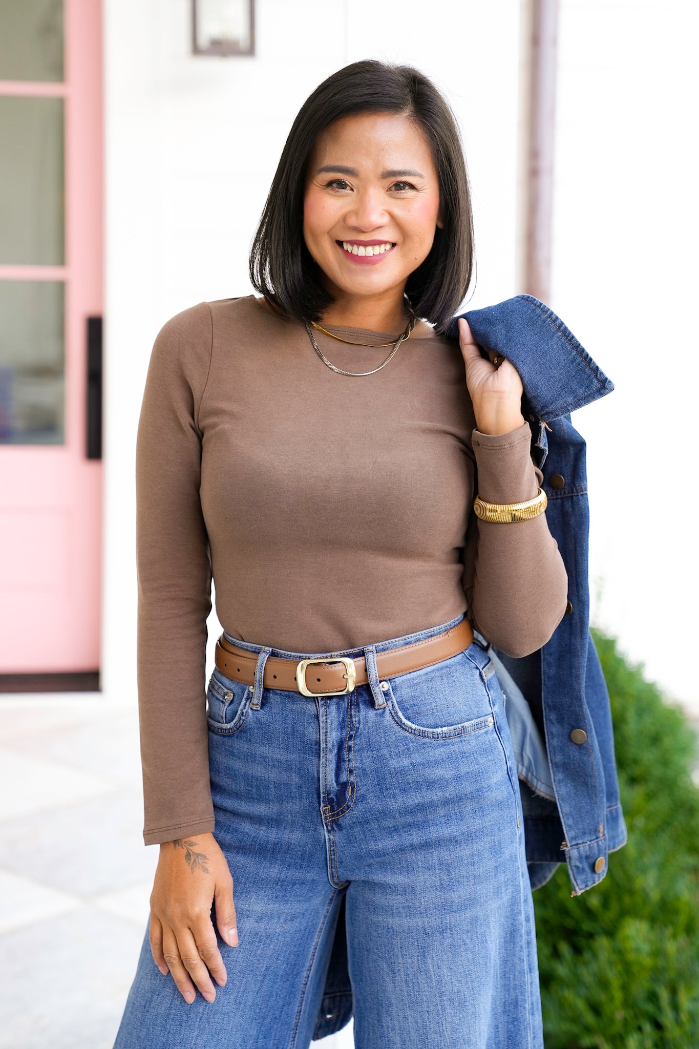 Solid Wide Neck Long Sleeve Top