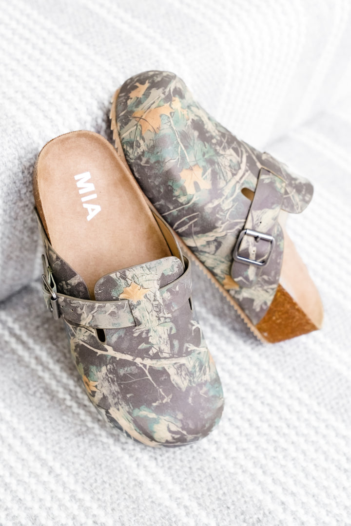 MIA Cork Footbed Clog with Camouflage Textured Upper