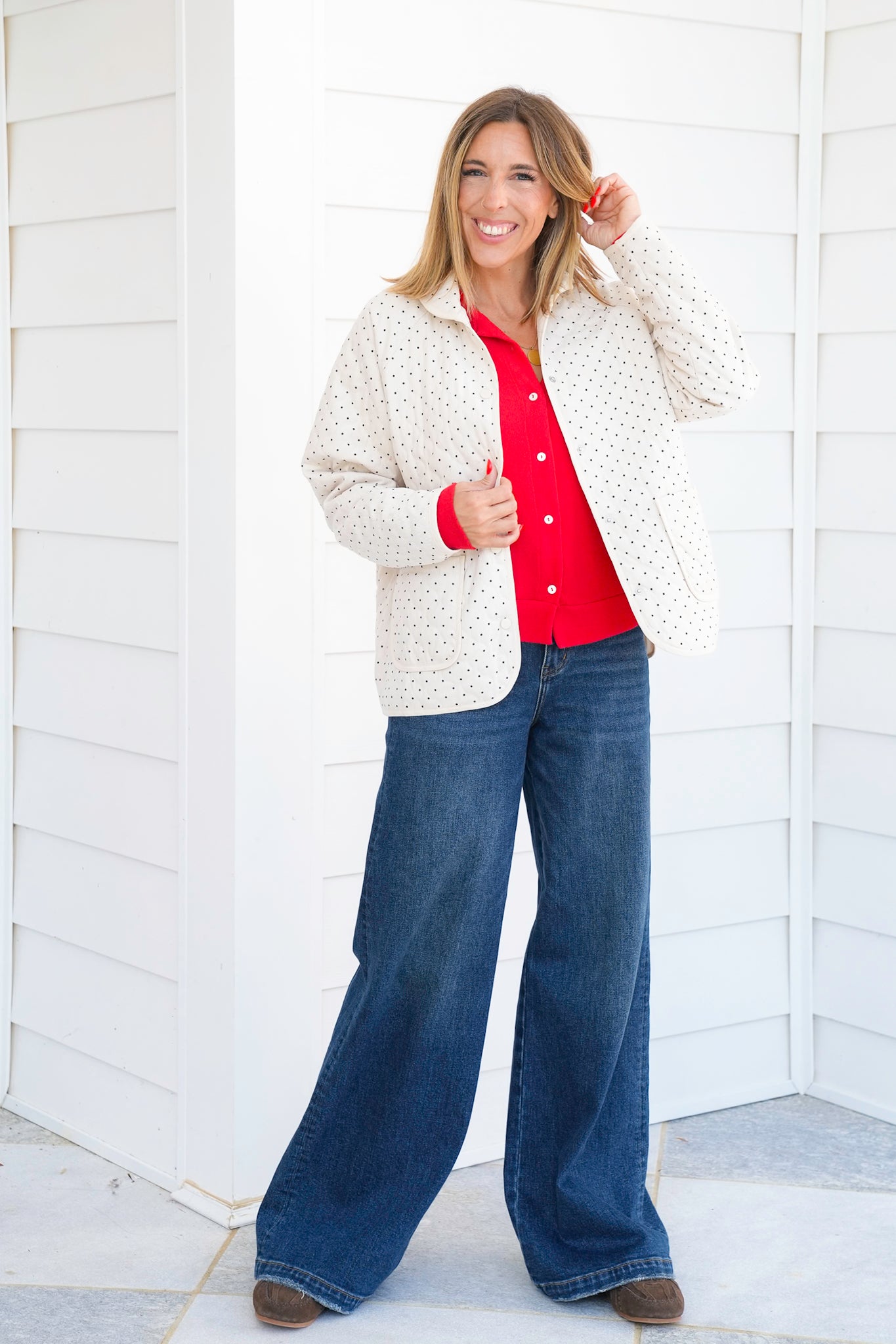 Polka Dot Quilted Long Sleeve Jacket