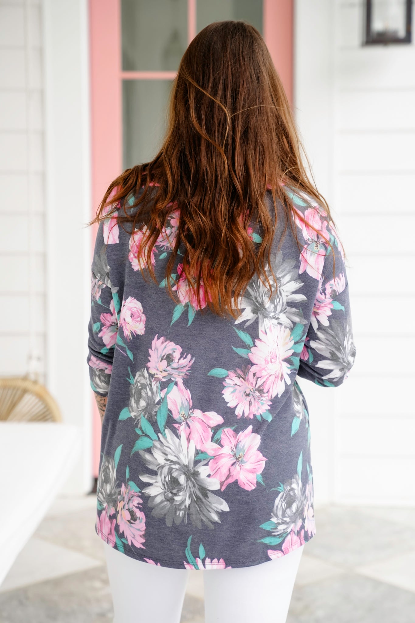 Plus/Reg Floral Print 3/4 Sleeve Round Neck Top