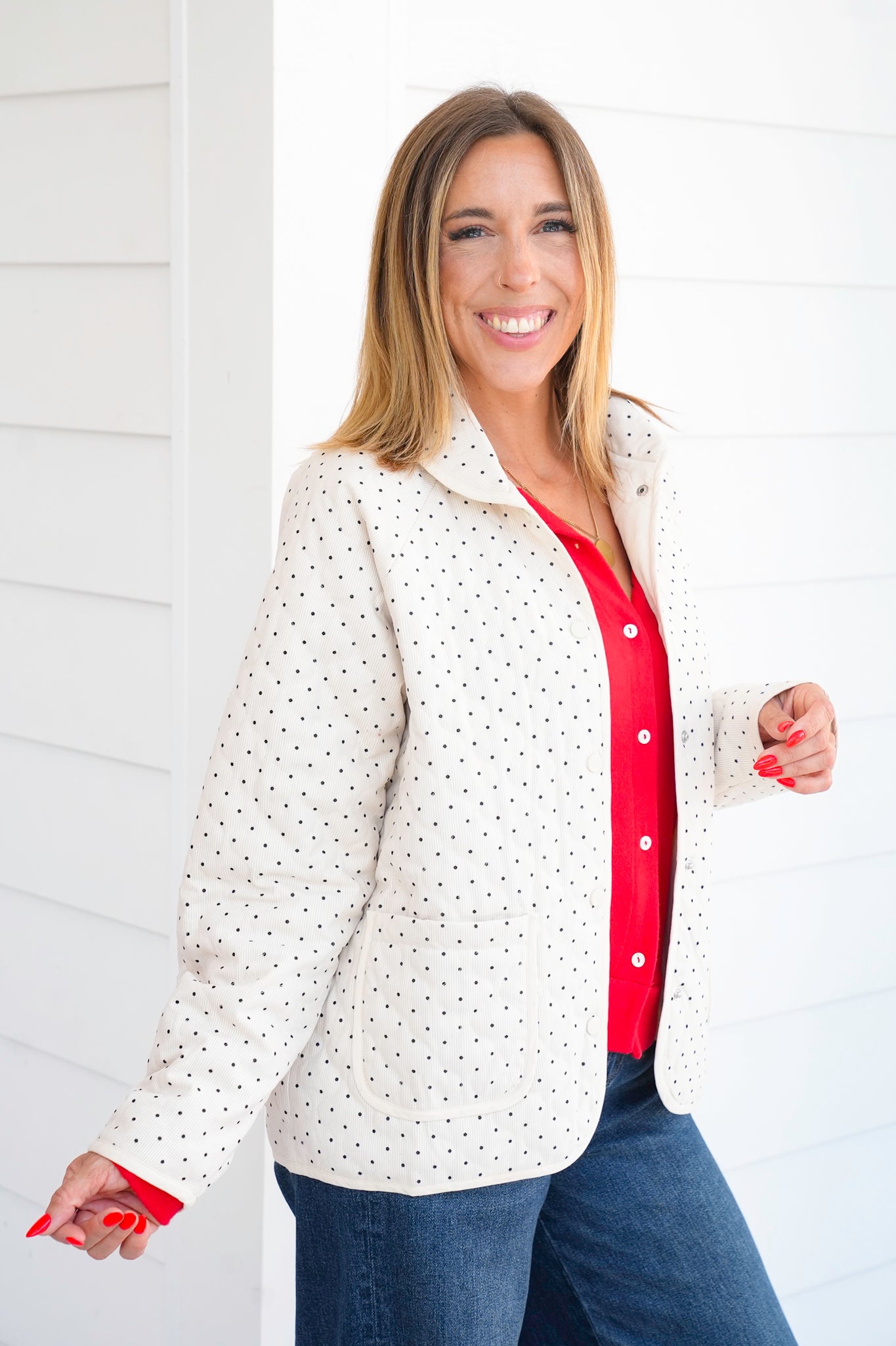 Polka Dot Quilted Long Sleeve Jacket