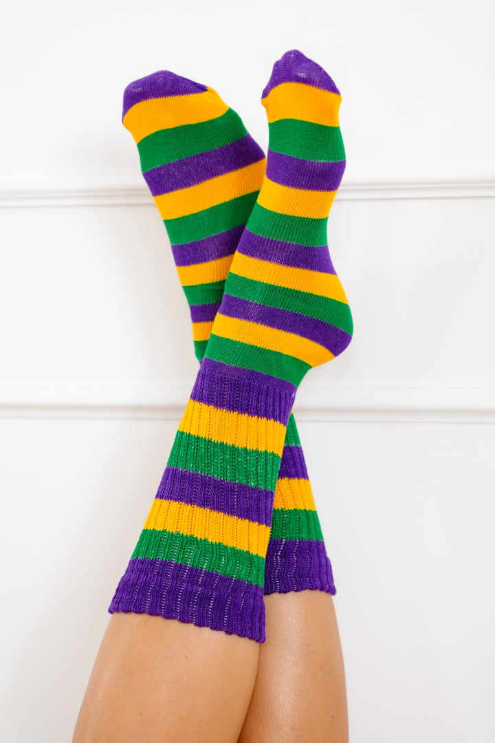 Festive Mardi Gras Striped Slouchy Socks