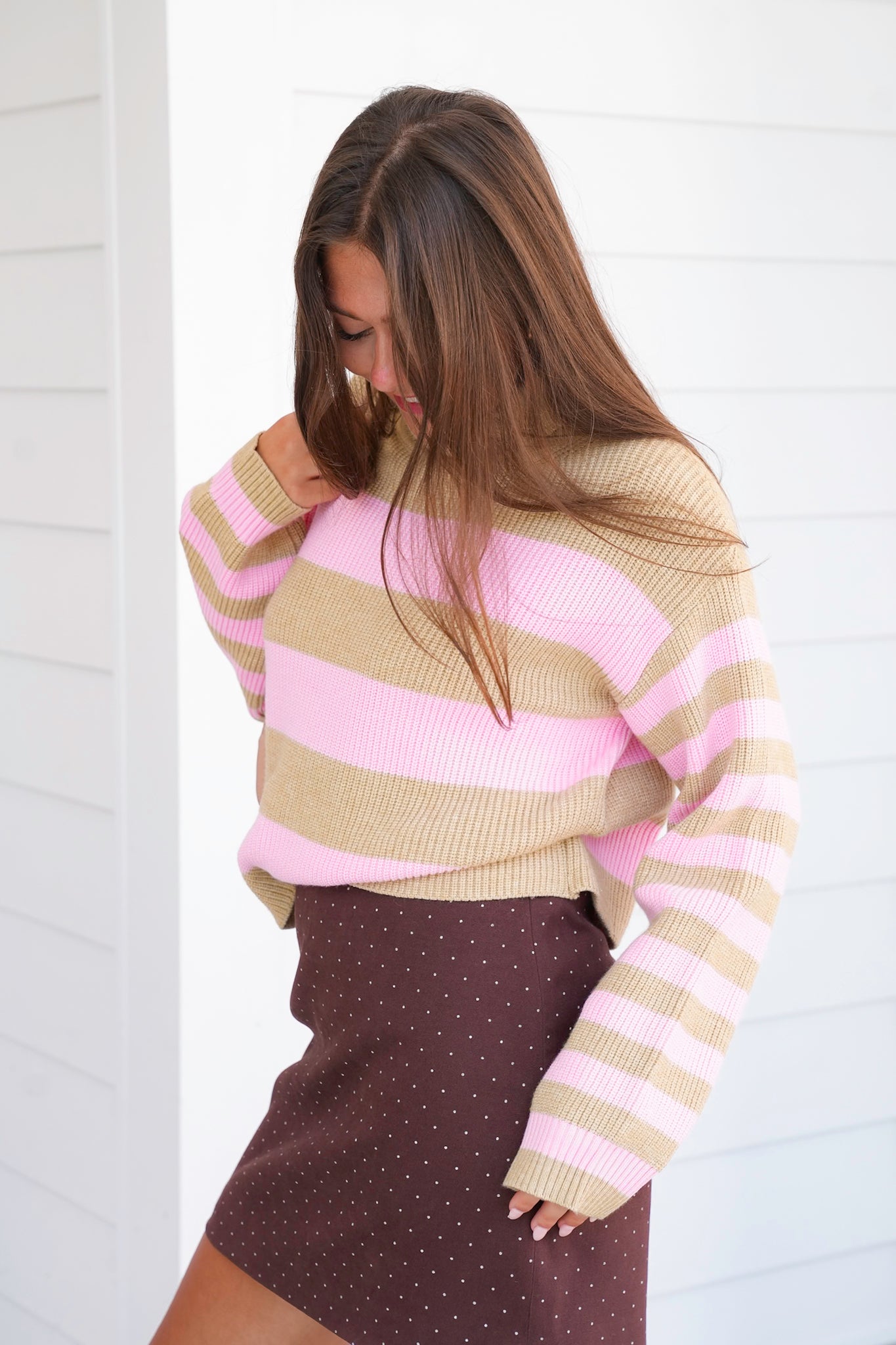 Striped Long Sleeve Mock Neck Sweater