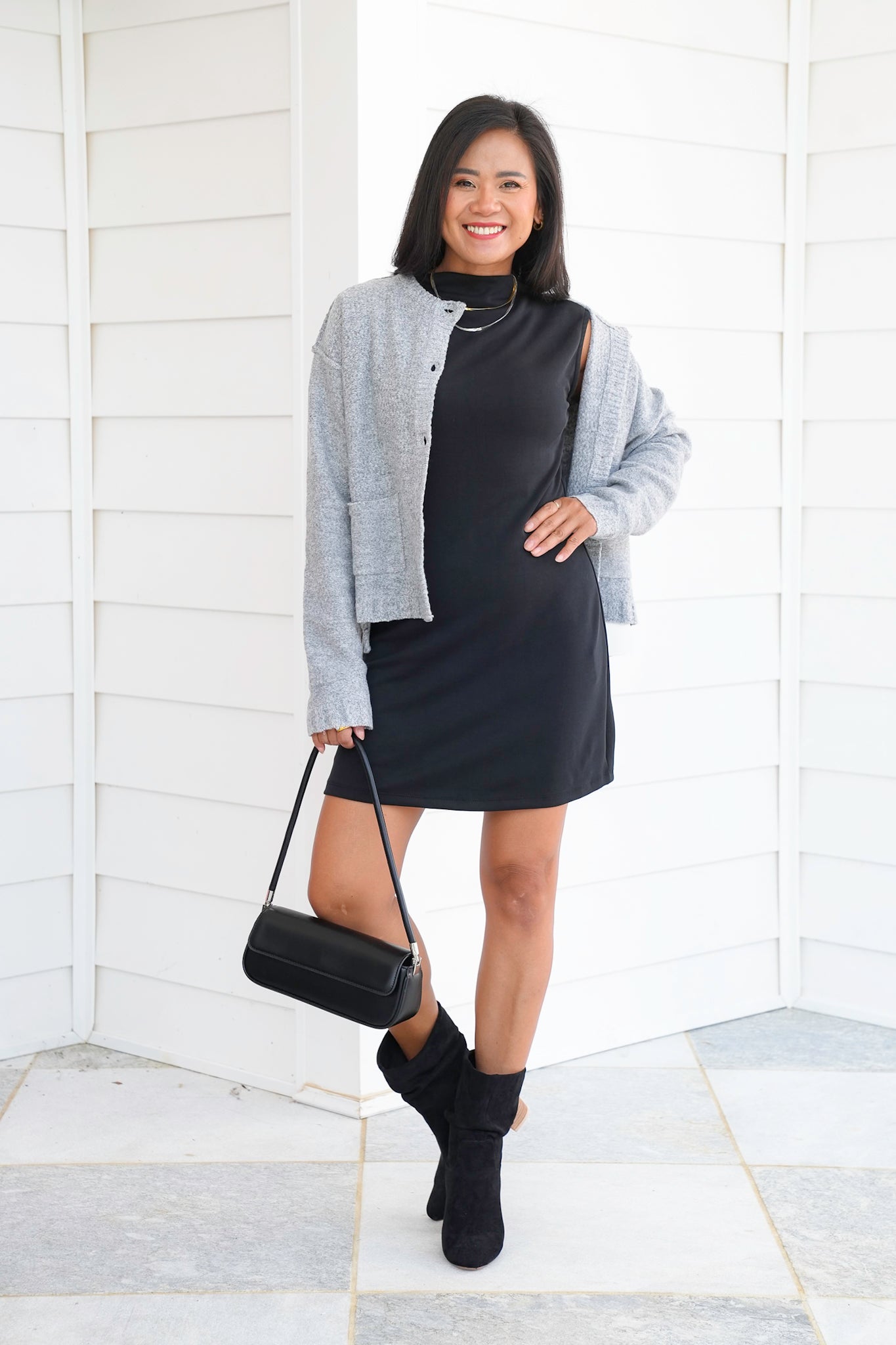 Black Sleeveless Mock Neck Mini Dress