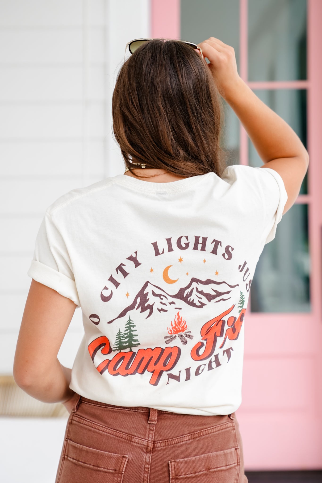 Plus/Reg Short Sleeve "No City Lights, Just Camp Fire Nights" Graphic Tee