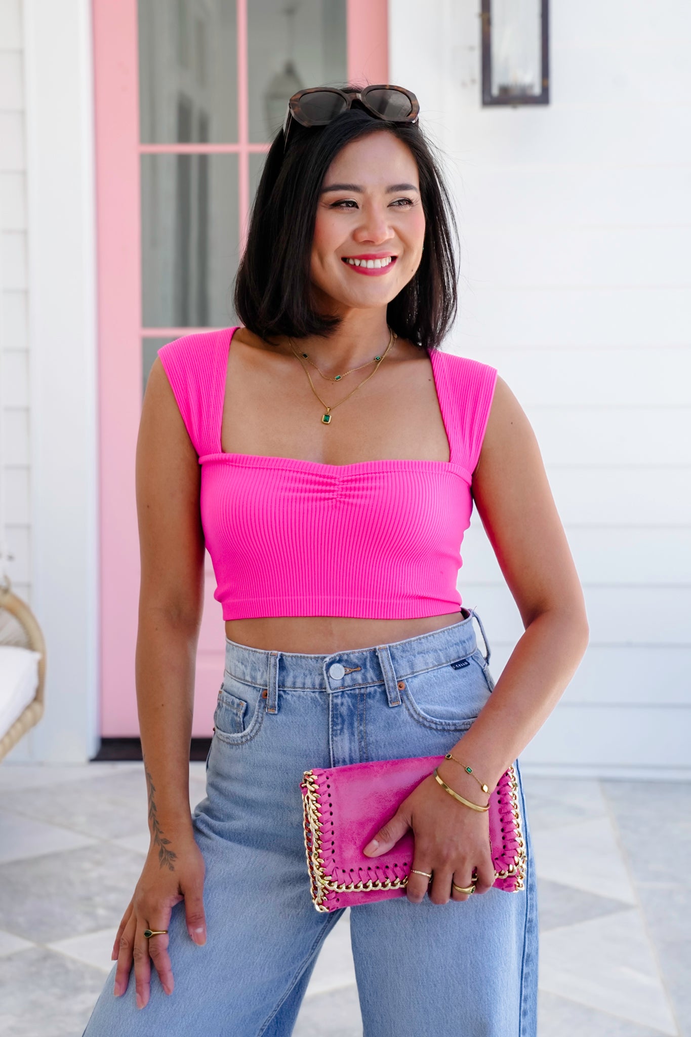 Ribbed Knit Sleeveless Sweetheart Neck Cropped Top