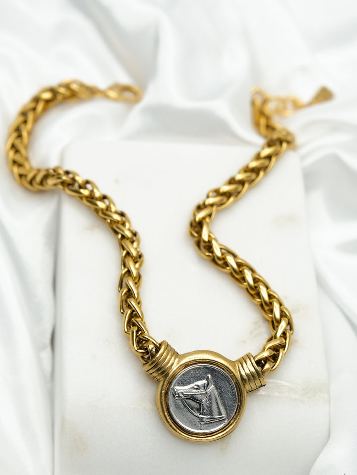 Yochi Horse Head Coin Pendant Necklace