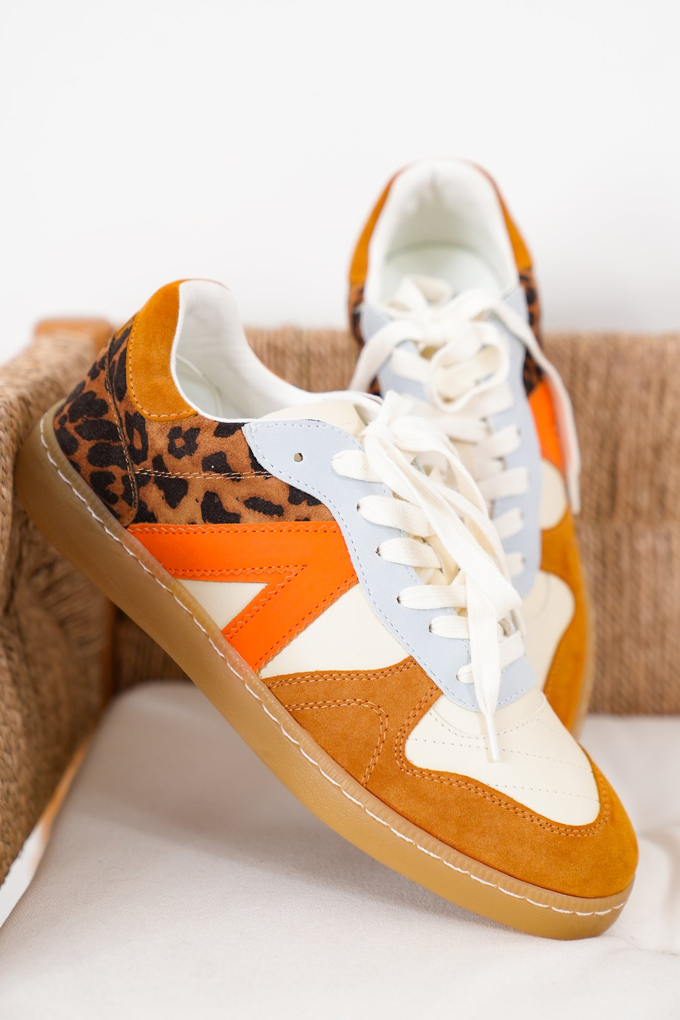 MIA Low Top Sneaker with Suede and Leopard Print Detailing