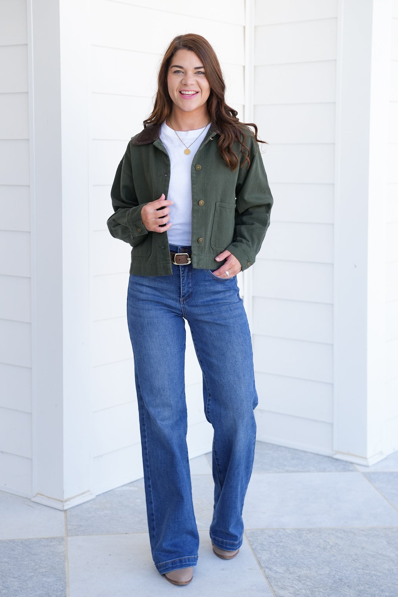 Long Sleeve Cropped Jacket with Corduroy Collar