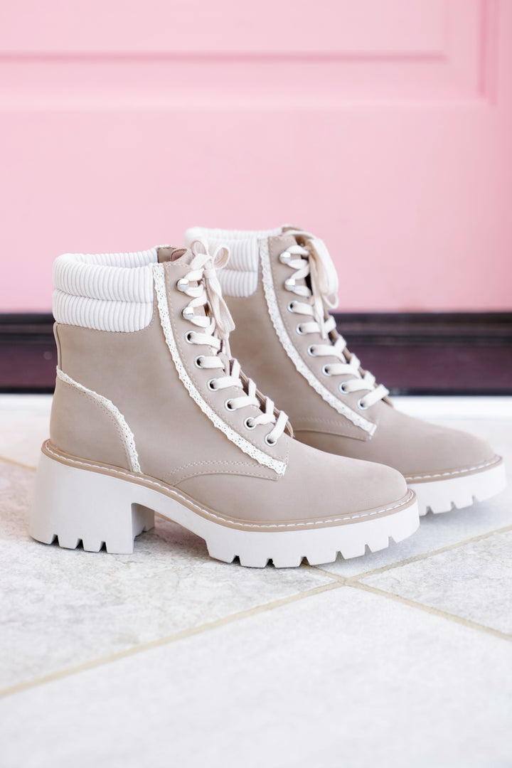MIA Ribbed Collar Lace Up Block Heel Boot