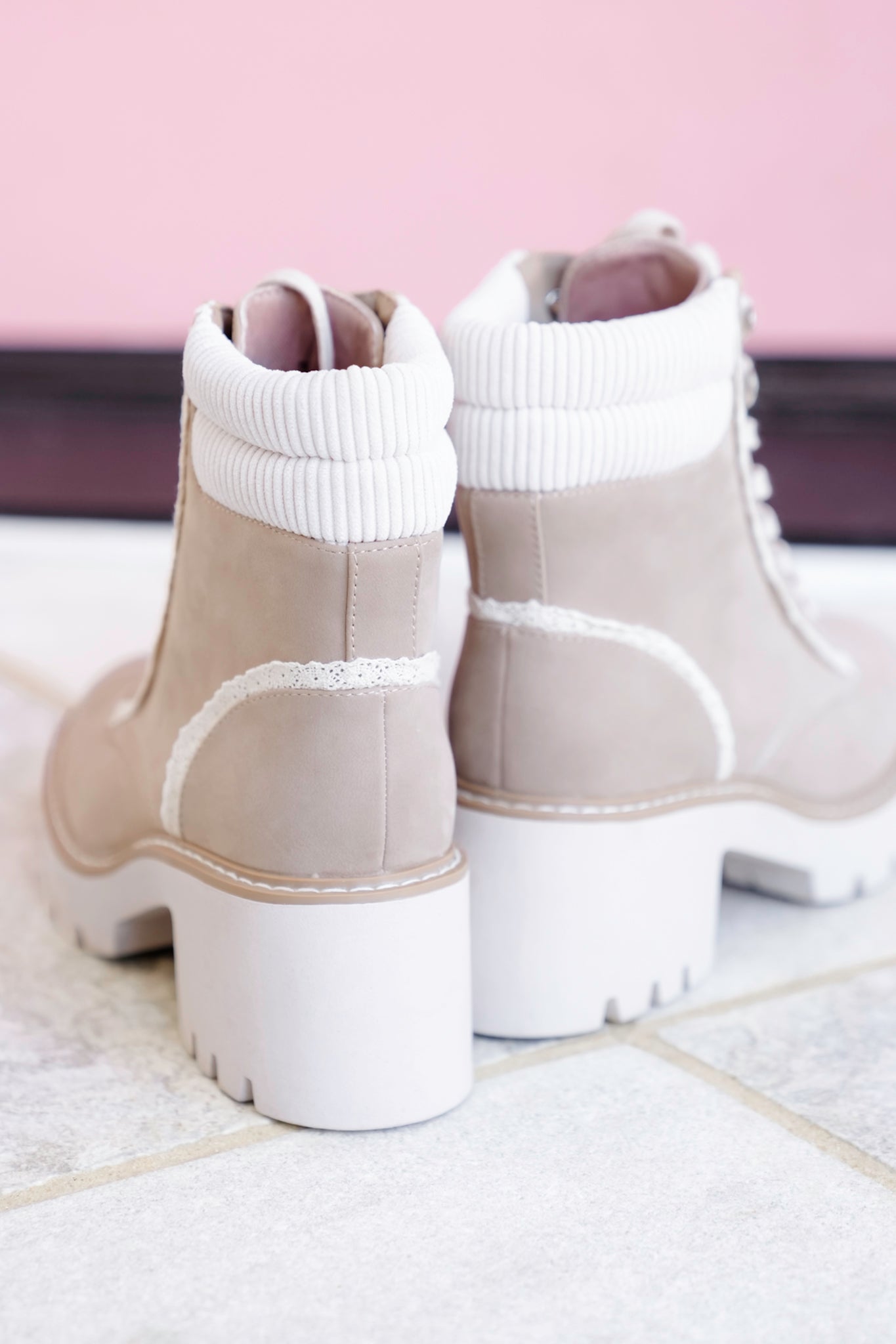MIA Ribbed Collar Lace Up Block Heel Boot